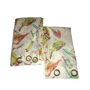 Pier 1 Multicolor Bird Pattern Fabric 2 panel 80” long 50” wide